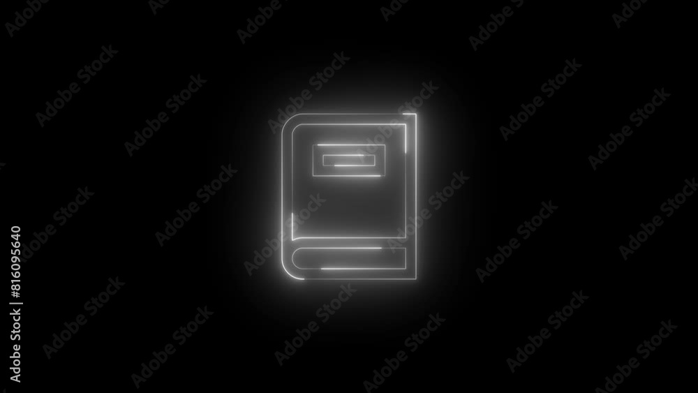 Neon glowing white color dictionary book icon on black background animation Neon glowing white color dictionary book icon on black background animation