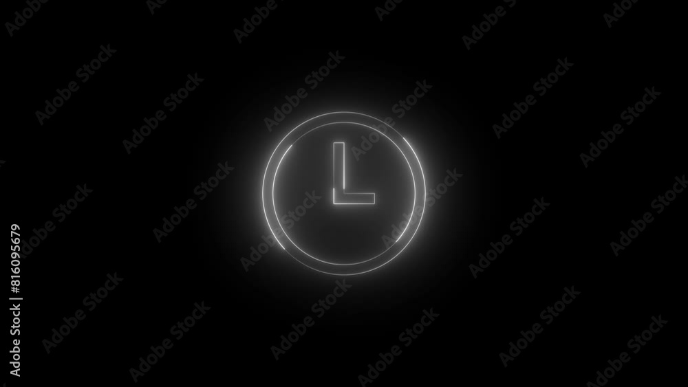 Neon glowing white color recent clock icon on black background animation Neon glowing white color recent clock icon on black background animation