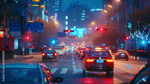 busy traffic road in hangzhou china : Generative AI © Generative AI