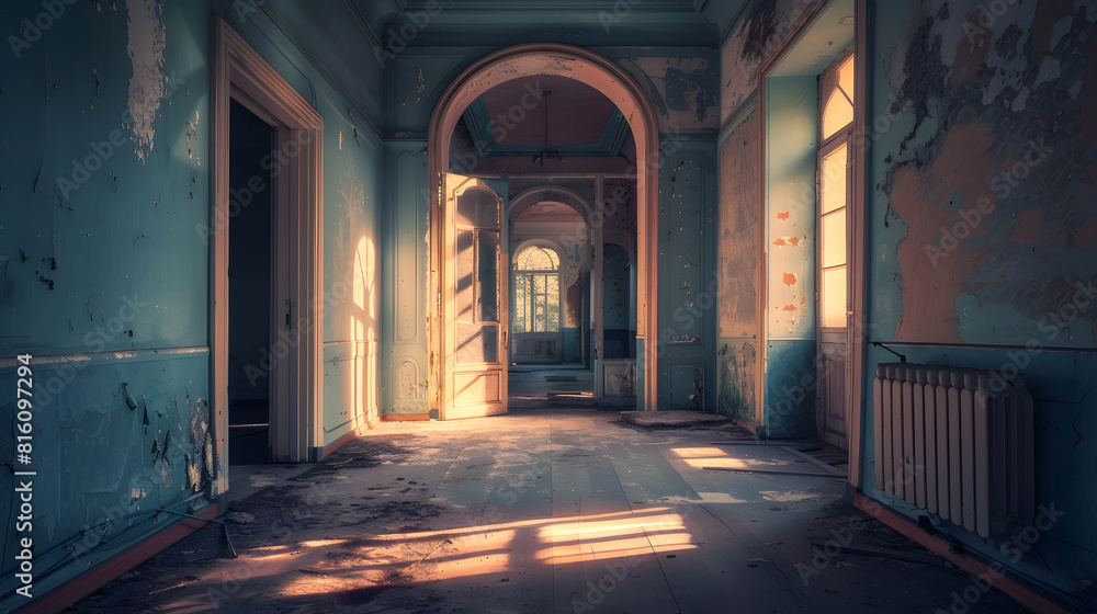 Old abandoned forgotten historical mansion Former Philipov manor Moscow region : Generative AI