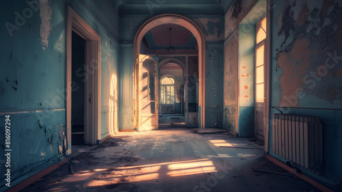 Old abandoned forgotten historical mansion Former Philipov manor Moscow region : Generative AI