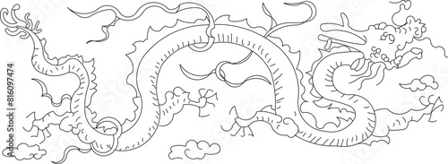 Vintage traditional ethnic flying dragon mythological animal drawing design vector illustration sketch