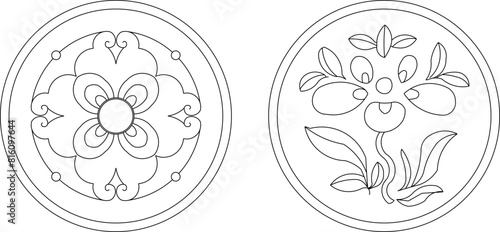 Traditional ethnic engraving rosette logo icon image design vector illustration sketch