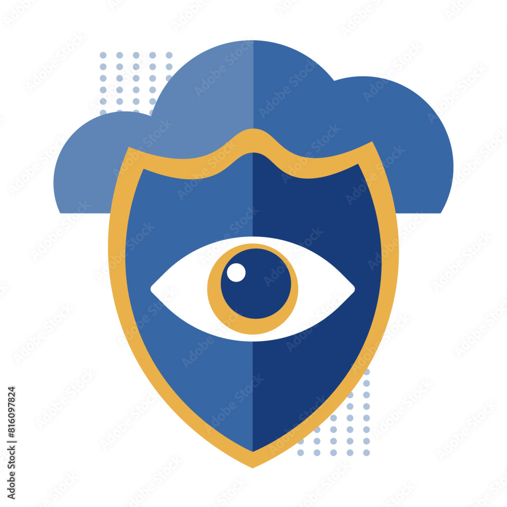Cloud with a security icon. Cyber security surveillance protection shield. Flat vector illustration Cloud with a security icon. Cyber security surveillance protection shield. Flat vector illustration