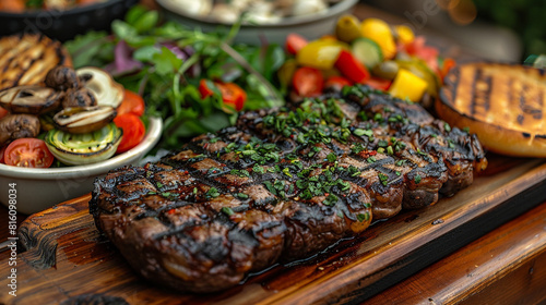 Juicy grilled steak with fresh vegetables meal
