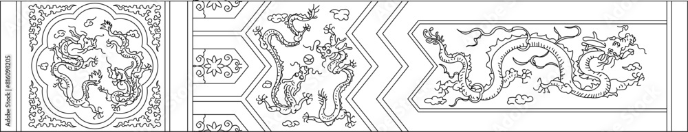 Sketch illustration vector design drawing of traditional ethnic floral animal batik carving motif Sketch illustration vector design drawing of traditional ethnic floral animal batik carving motif