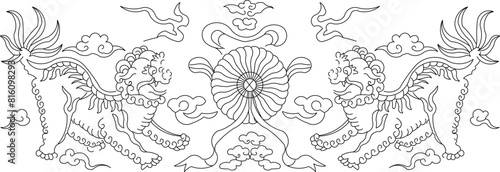 Sketch illustration vector design drawing mythological animal traditional ethnic classic carving motif