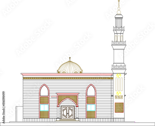 Mosque Minaret Elevation and Sections Details architectural engineering drawing design vector illustration sketch