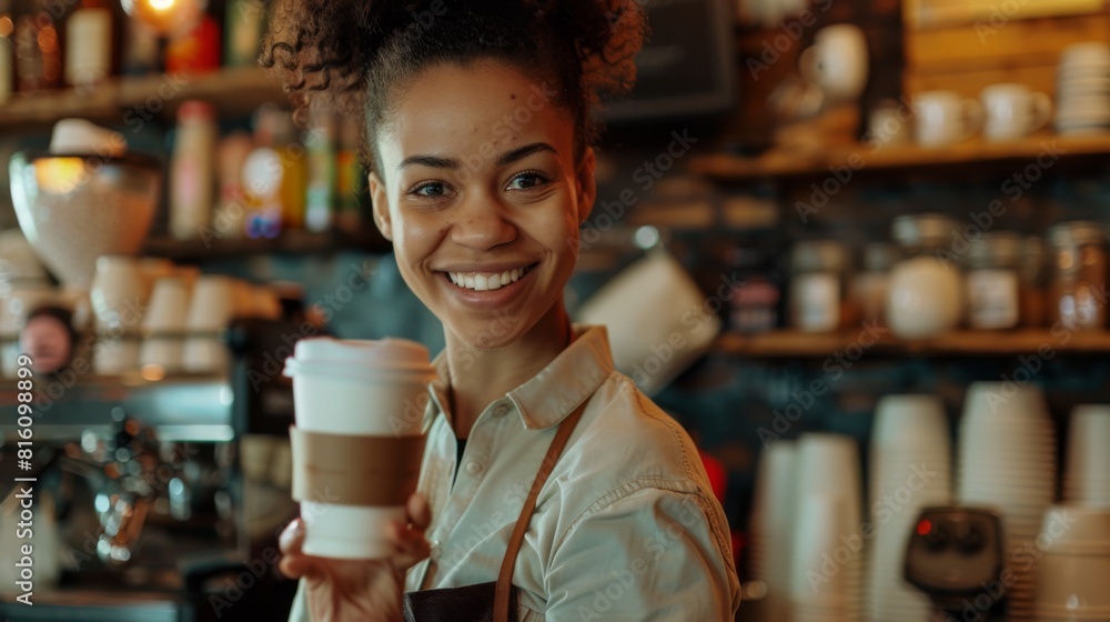 Cheerful Barista Serving Coffee Cheerful Barista Serving Coffee