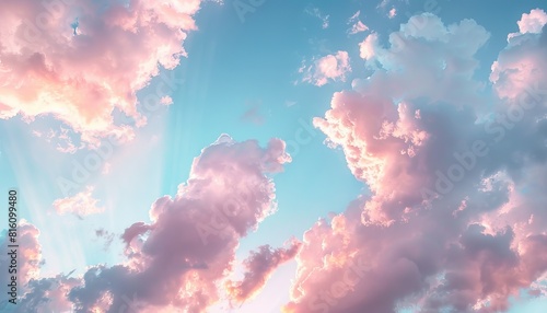 A soothing display of pastel-tinted clouds intertwined with soft sun rays invoking calm and inspiration