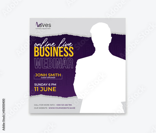 Online business webinar social media post design template. online marketing promotion banner. Perfect for business webinars, and marketing webinars.