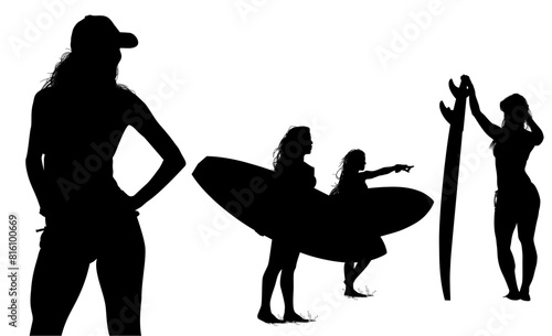 surfistas, contraluz, vector, tabla, surf, mar, atardecer, mujer surfista, silueta, tablista, ilustracion, arte surf, rosa, surfista en la playa, chica surf, mujer