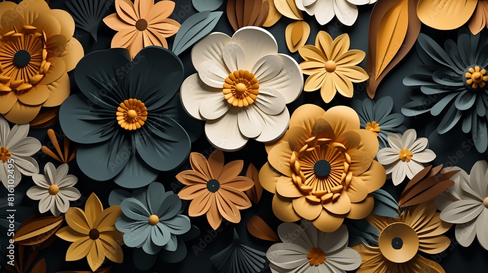 Flowers wild flat design top view natural habitat theme 3D render Analogous Color Scheme Flowers wild flat design top view natural habitat theme 3D render Analogous Color Scheme
