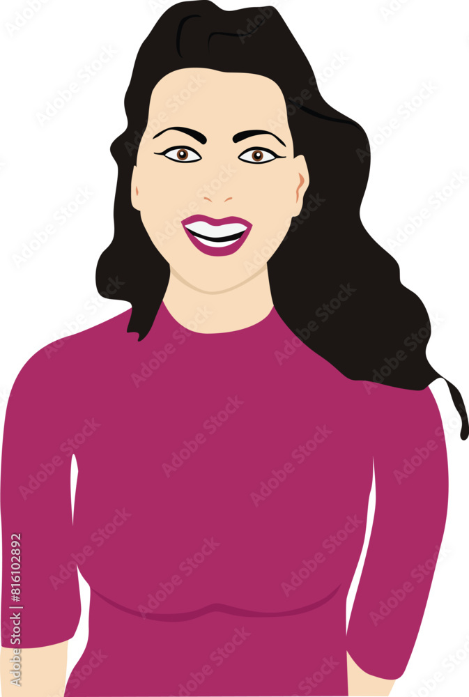 Woman smilling with dark long hair Vector illustration Female portrait Diversity People Human Eps file Woman smilling with dark long hair Vector illustration Female portrait Diversity People Human Eps file