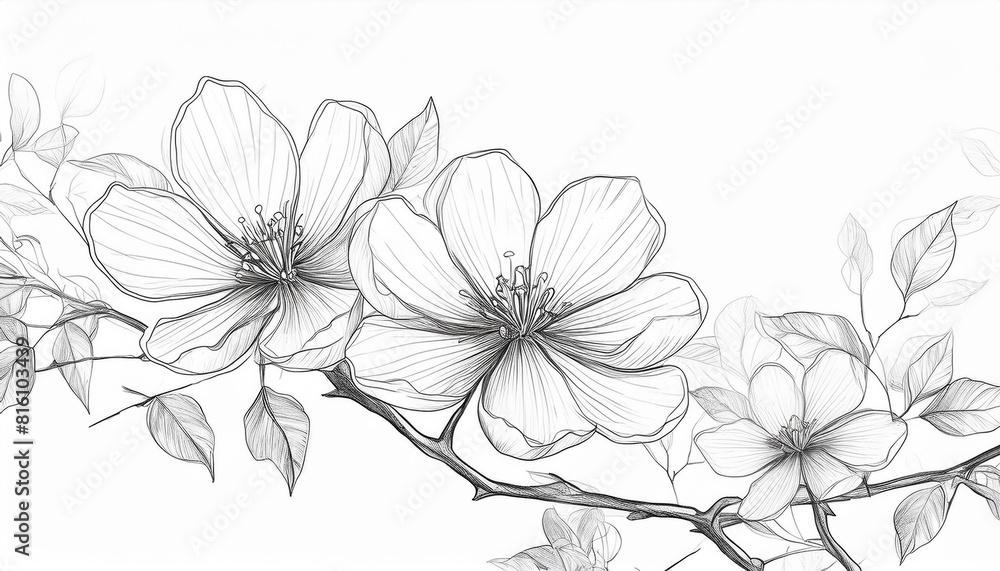 Sketch with beautiful flowers. Modern black and white art. Spring or summer season. Sketch with beautiful flowers. Modern black and white art. Spring or summer season.