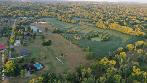 Aerial view of Farmland and Neighborhood in Rural Northern Kentucky