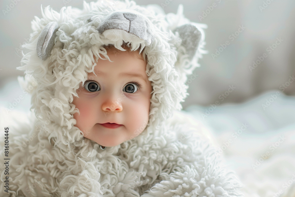 adorable baby dressed in a fluffy animal costume, looking at the camera with a sweet expression adorable baby dressed in a fluffy animal costume, looking at the camera with a sweet expression