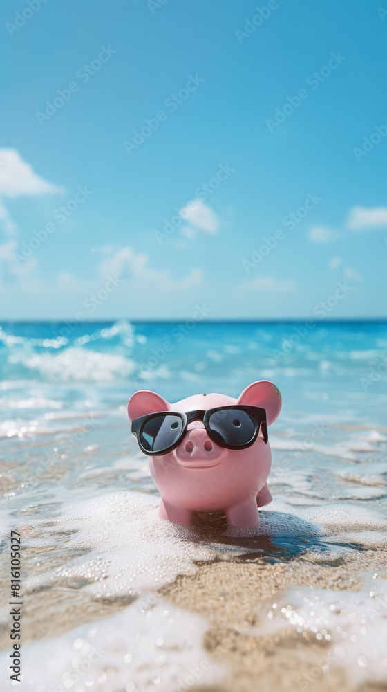 Beach Bum Piggy: Holiday relaxation fuzzy beach background