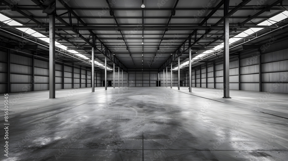 Empty Storehouse Interior for Background Abandoned Parking Lot Black and White Look : Generative AI Empty Storehouse Interior for Background Abandoned Parking Lot Black and White Look : Generative AI