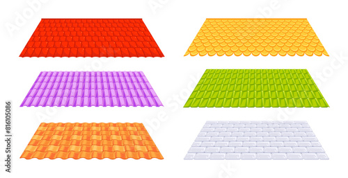 Roof tile textures, materials. Roof profile sheets for house or home roof.