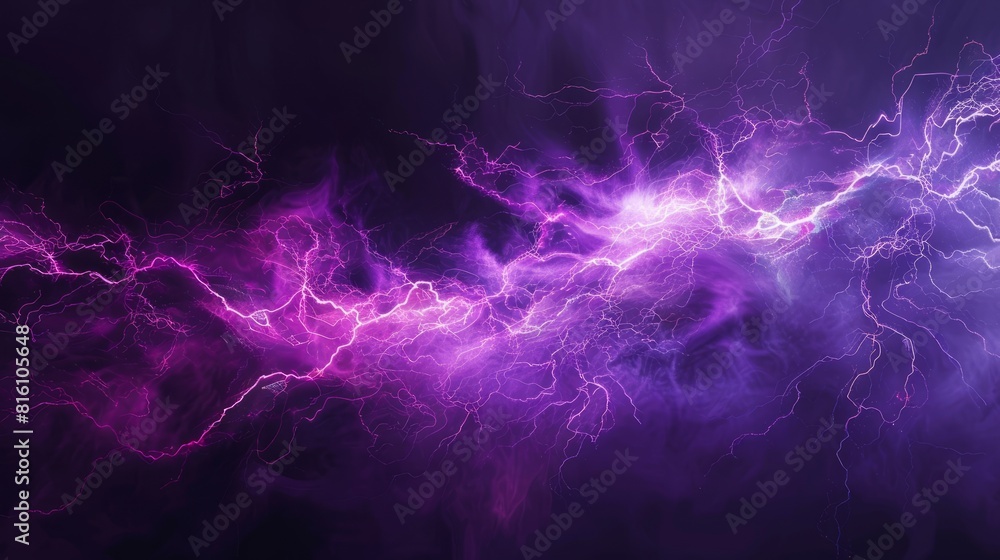 Abstract background - purple lightning shape. Black spotlight smoke