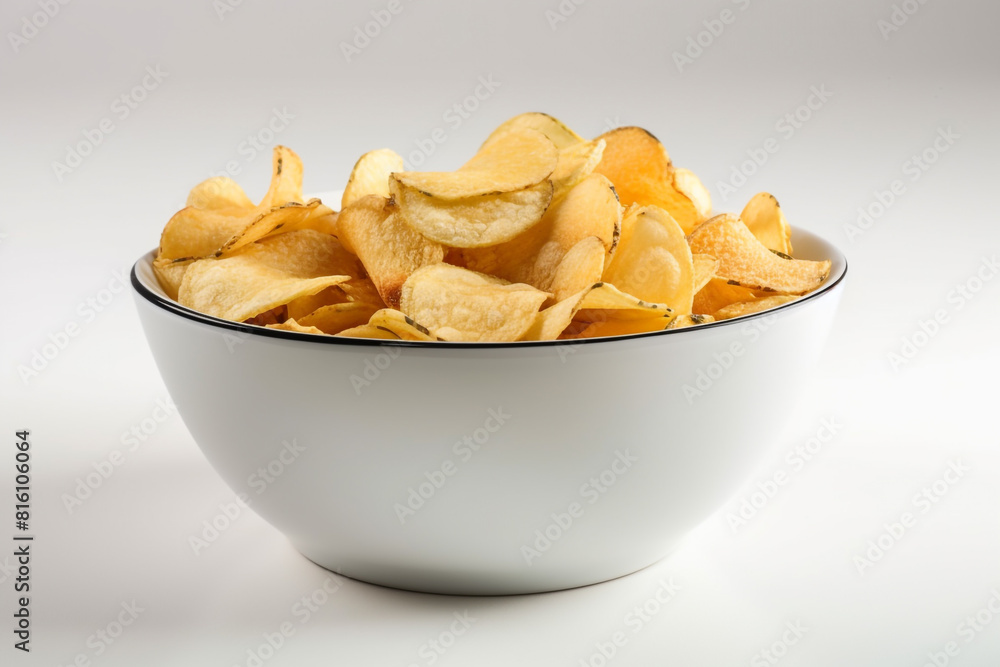 Potato chips in bowl isolated on a white background Potato chips in bowl isolated on a white background
