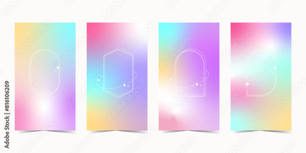 Modern design templates  card, banner, poster, cover set. Trendy minimalist aesthetic with gradients, y2k backgrounds. Pale pink yellow, purple vibrant colors.