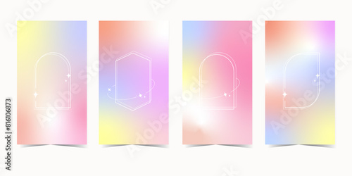 Modern design templates  card, banner, poster, cover set. Trendy minimalist aesthetic with gradients, y2k backgrounds. Pale pink yellow, purple vibrant colors.