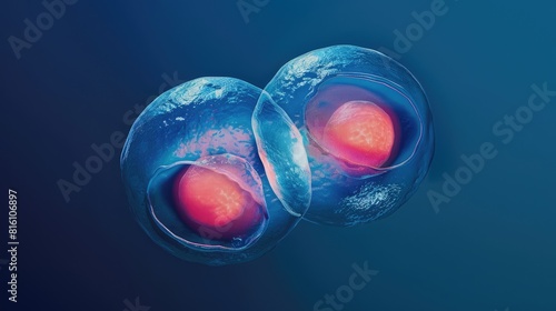 Cell division A single cell divides into two cells photo