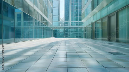 Empty square floor and city glass building landscape : Generative AI