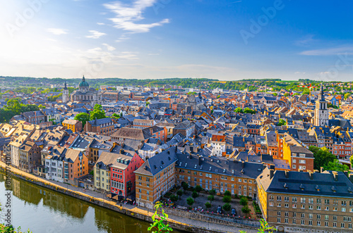 Valokuva Namur cityscape, aerial panoramic view of Namur city historical center with Samb