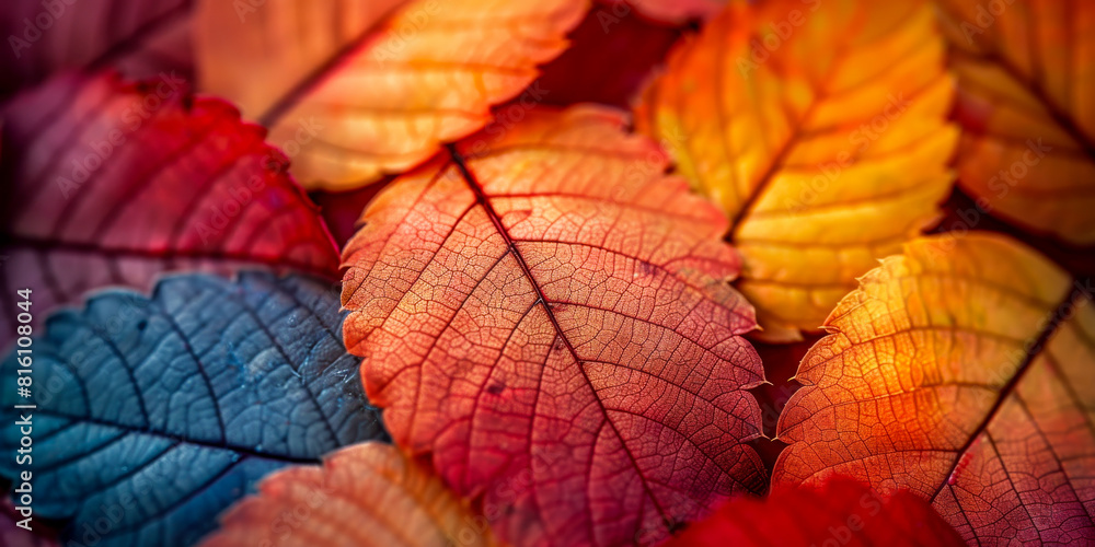 Vibrant Close Up of Colorful Autumn Leaves   Nature's Palette Captured in Crisp Detail