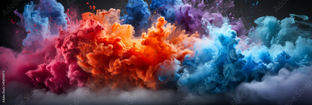 Vibrant Explosion of Colorful Smoke Clouds Captured in Dynamic Motion