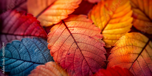 Vibrant Close Up of Colorful Autumn Leaves   Nature s Palette Captured in Crisp Detail