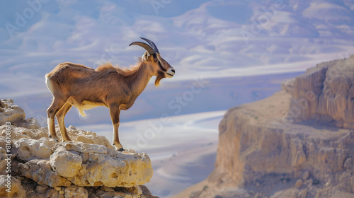 The Nubian mountain goat the crater of Mitzpe Ramon The Negev Desert Israel : Generative AI photo