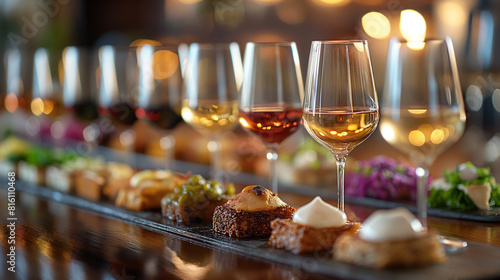An artistic representation of a gourmet wine pairing dinner, with sommeliers guiding diners through a carefully curated selection of wines, each one expertly paired with a compleme