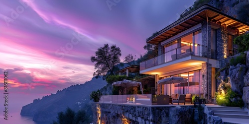 Luxury Villa with Breathtaking Mediterranean Views and Cliffside Terraces on the Amalfi Coast. Concept Luxury Villas, Breathtaking Views, Mediterranean, Cliffside Terraces, Amalfi Coast