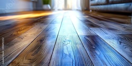 Mockup de piso de madeira brilhante e liso para design de interiores - Uma Representação Visual do Piso de Madeira Brilhante e Liso. Concept Wooden Floor Mockup, Interior Design, Glossy Finish photo