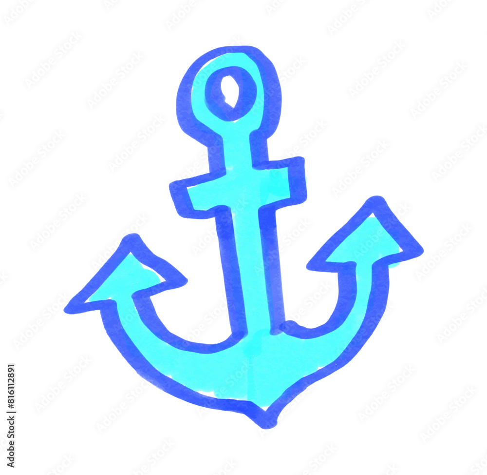 Felt pen hand drawn vector illustration of child drawing of anchor Felt pen hand drawn vector illustration of child drawing of anchor