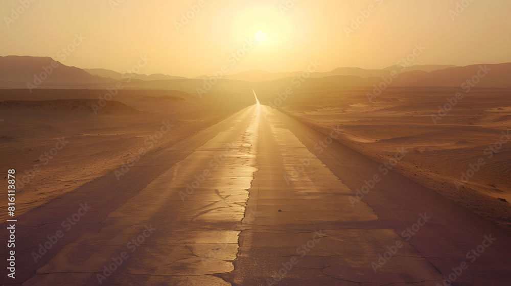 Fototapeta premium Road in the desert of Egypt at sunset : Generative AI