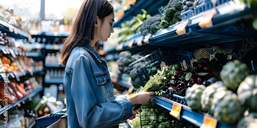 Selecting Organic Groceries for a Healthy Meal: A Young Person's Choice. Concept Healthy Eating, Organic lifestyle, Young adults, Sustainable choices, Meal planning photo