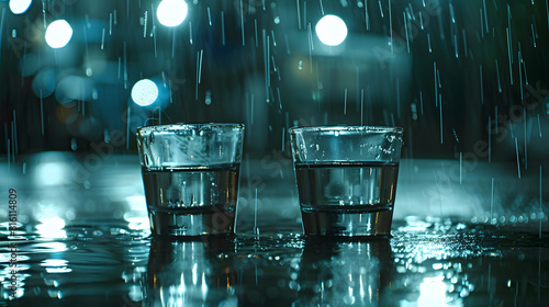 Fototapeta Naklejka Na Ścianę i Meble -  Two glasses in the rain : Generative AI