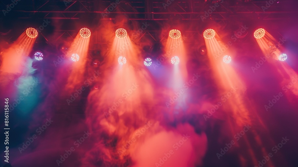 Electric atmosphere at a live concert with vibrant lighting and smoke effects on stage capturing the essence of music and entertainment 