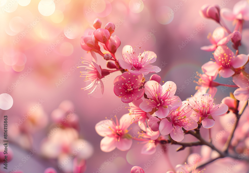 Sakura flowers of pink color on sunny backdrop Sakura flowers of pink color on sunny backdrop