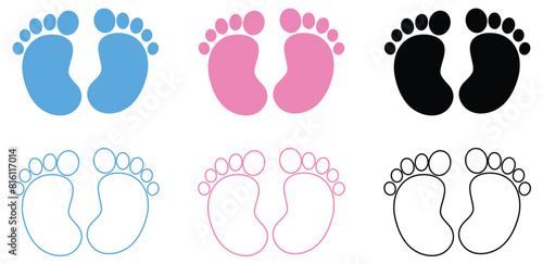 Baby footprint icon collection. Baby feet vector icon. Newborn barefoot icon set.footprint, newborn, kids feet sign. Vector 10 eps.