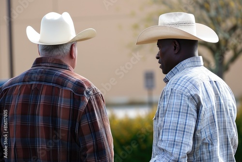 Cross-Cultural Dialogue: Cowboy and Black Man in Conversation © Andrii 