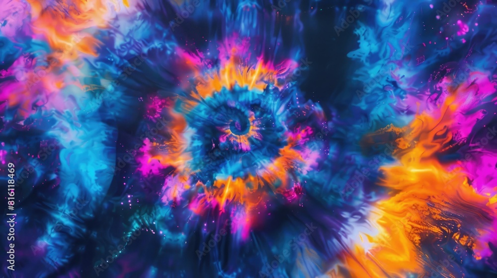 Neon Disco Tie Dye Print with Wet Washed Effect Hippie inspired Psychedelic Canvas with Saturated Fabric Texture in Batik Style Neon Disco Tie Dye Print with Wet Washed Effect Hippie inspired Psychedelic Canvas with Saturated Fabric Texture in Batik Style