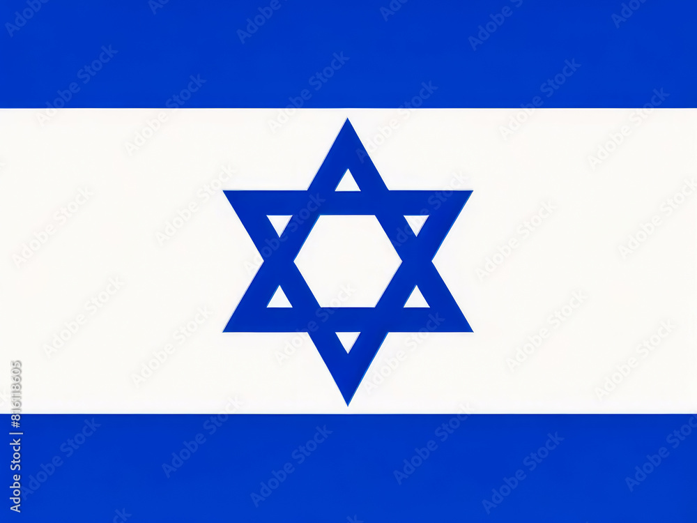 The silk waving flag of Israel with a flagpole on a blue sky background with clouds. A blue and white flag with the image of a cross. 3D illustration. The silk waving flag of Israel with a flagpole on a blue sky background with clouds. A blue and white flag with the image of a cross. 3D illustration.
