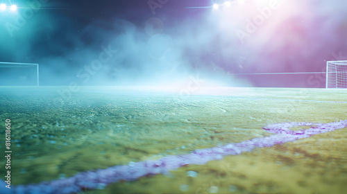 textured soccer game field with neon fog  center midfield   Generative AI
