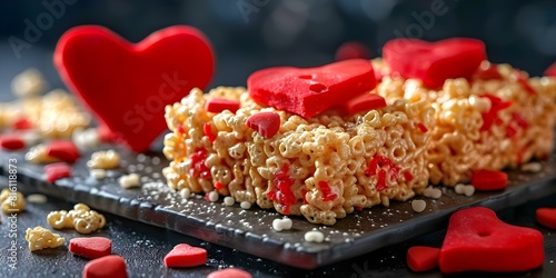 Romantic Holiday Dessert Option: Valentine's Day Rice Krispy Treats. Concept Valentine's Day, Dessert, Rice Krispy Treats, Romantic treat, Holiday dessert photo